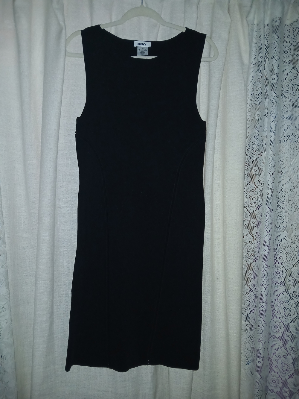 DKNY Black Sleeveless Midi Sheath Dress